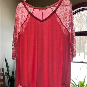 Zara Bright Pink Blouse with Lace Sleeves